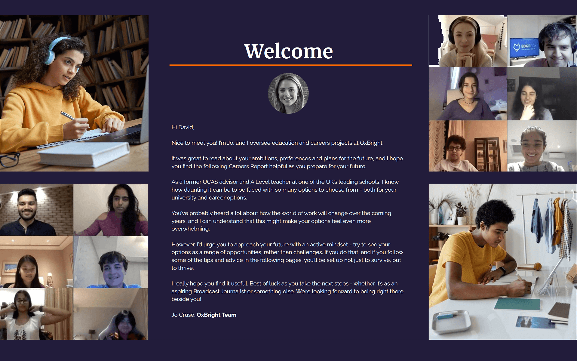 Welcome page of Careers Report
