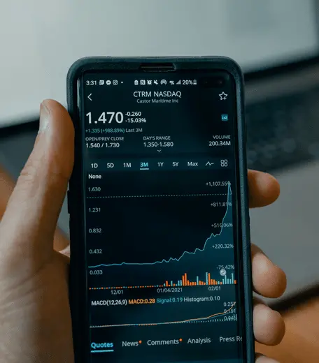 Phone showing a graph with stock market information