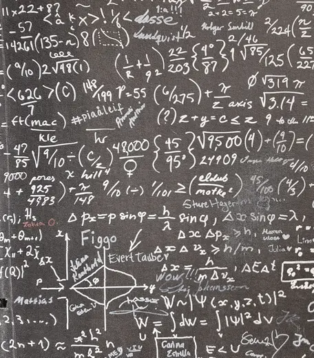 Mathematical equations written on a blackboard