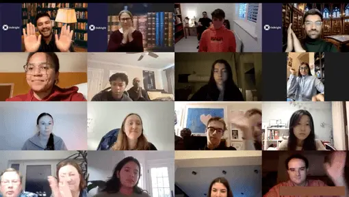 Screenshot of a Zoom call screen with OxBright faculty and students