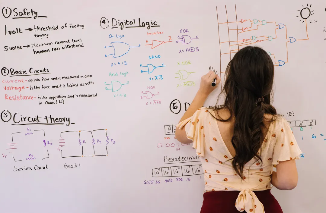 OxBright STEM student working on equations on a whiteboard