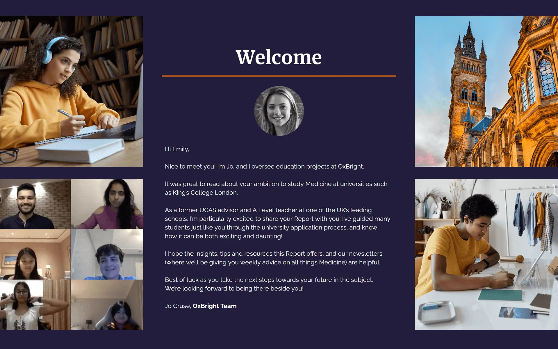 Example introduction page for the OxBright University Preparation Report