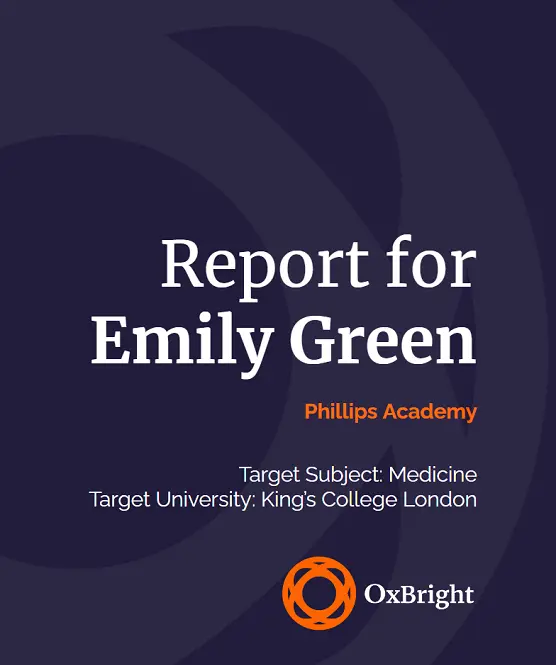 Example cover of the OxBright University Preparation Report for Emily Green