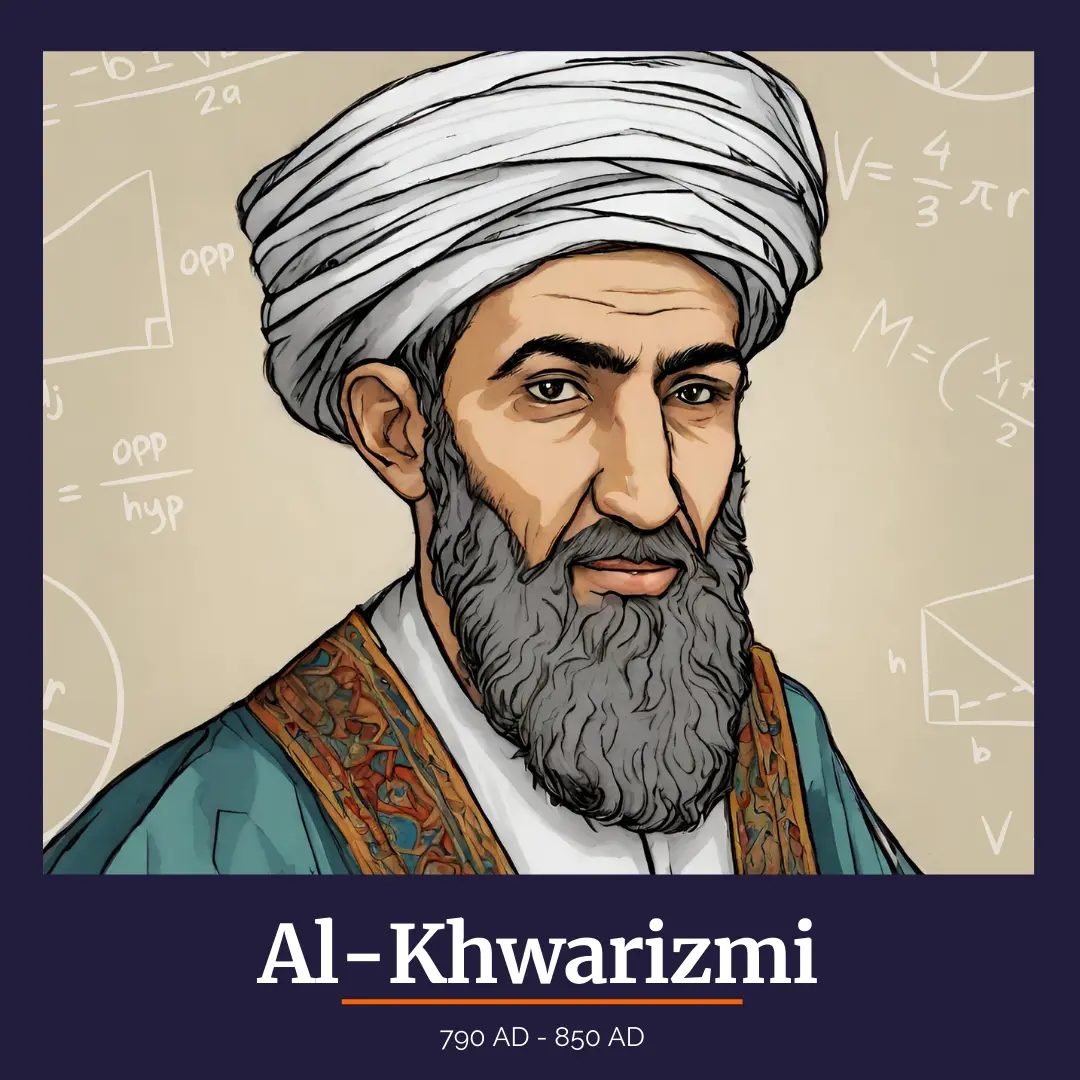 Illustrated portrait of Al-Khwarizmi (790 AD - 850 AD)