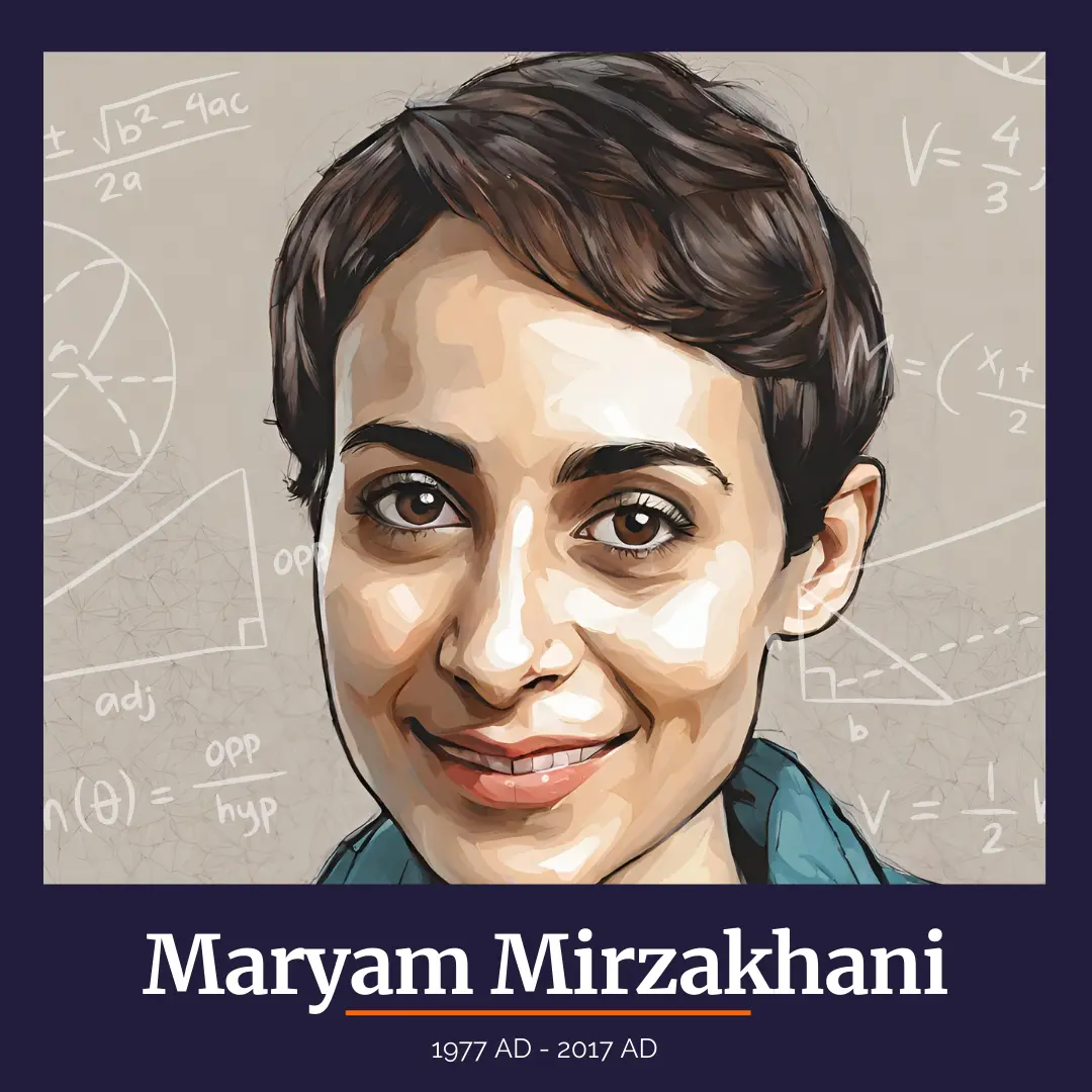 Illustrated portrait of Maryam Mirzakhani (1977 AD - 2017 AD)