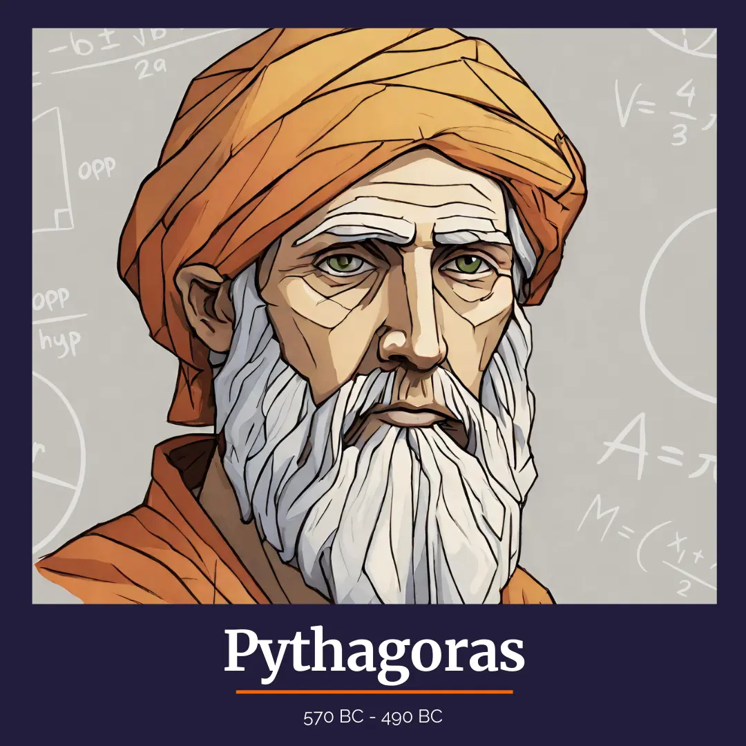 Illustrated portrait of Pythagoras (570 BC - 490 BC)