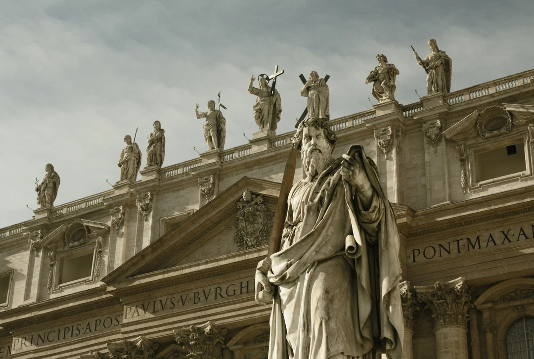 Statues in front of St Peter's Basilica in Rome, Italy